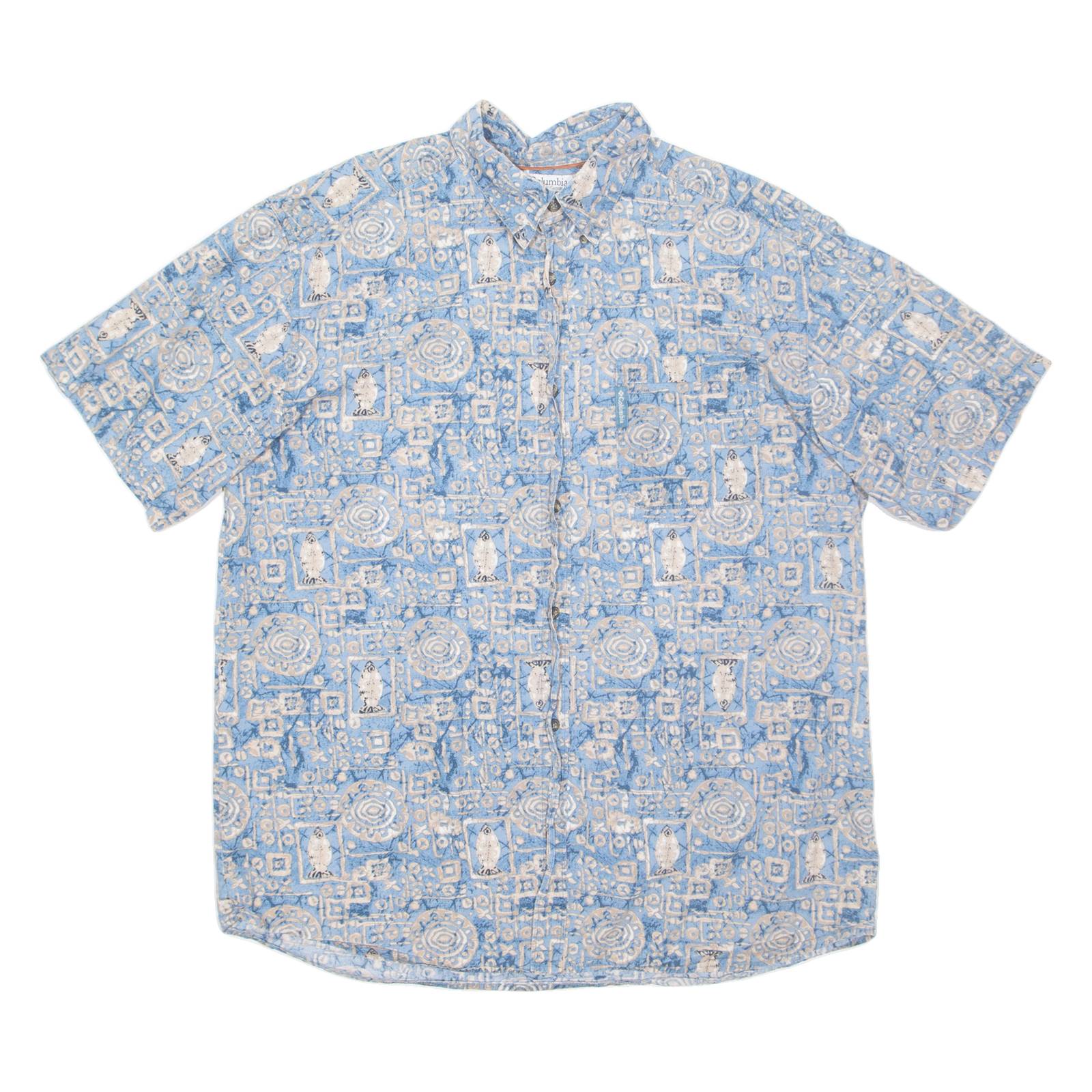 COLUMBIA Mens Hawaiian Shirt Blue Crazy Pattern XL