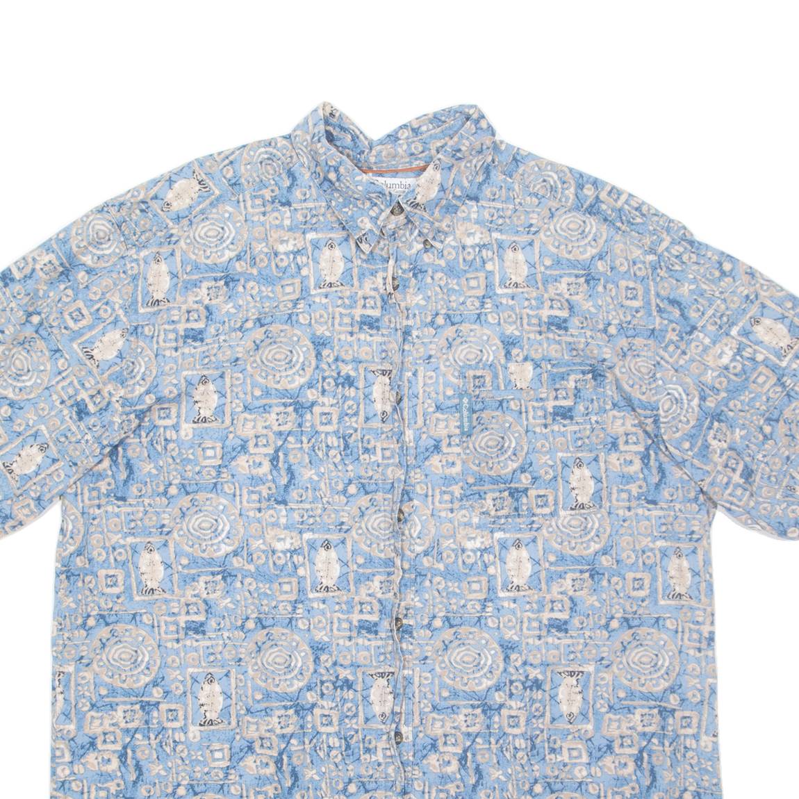 COLUMBIA Mens Hawaiian Shirt Blue Crazy Pattern XL