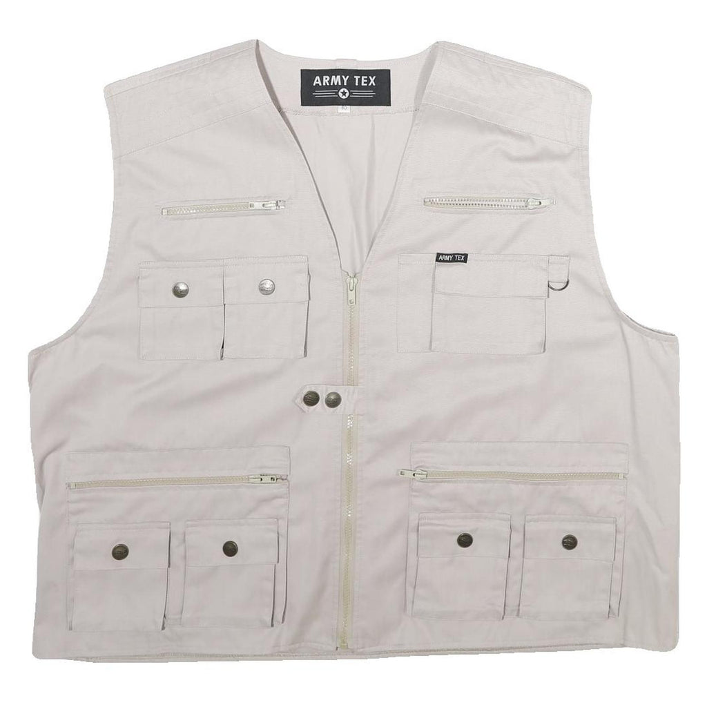 ARMY TEX Mens White Polyester Blend Utility Jacket 3XL Zip Sleeveless Workwear