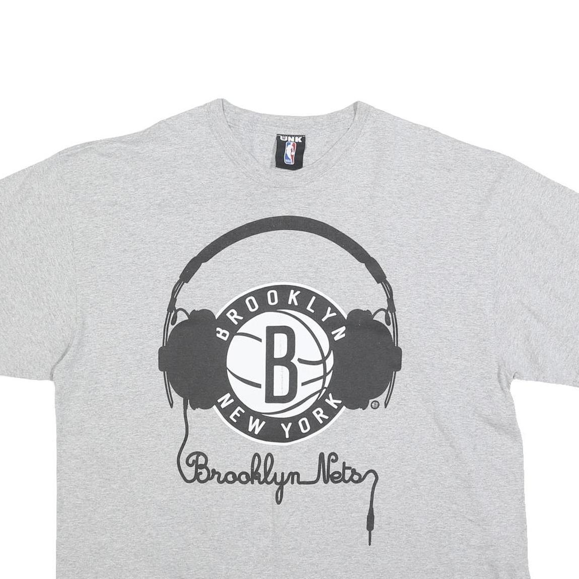 NBA Mens Grey Brooklyn Nets Graphic T-Shirt XL Short Sleeve Crew Neck