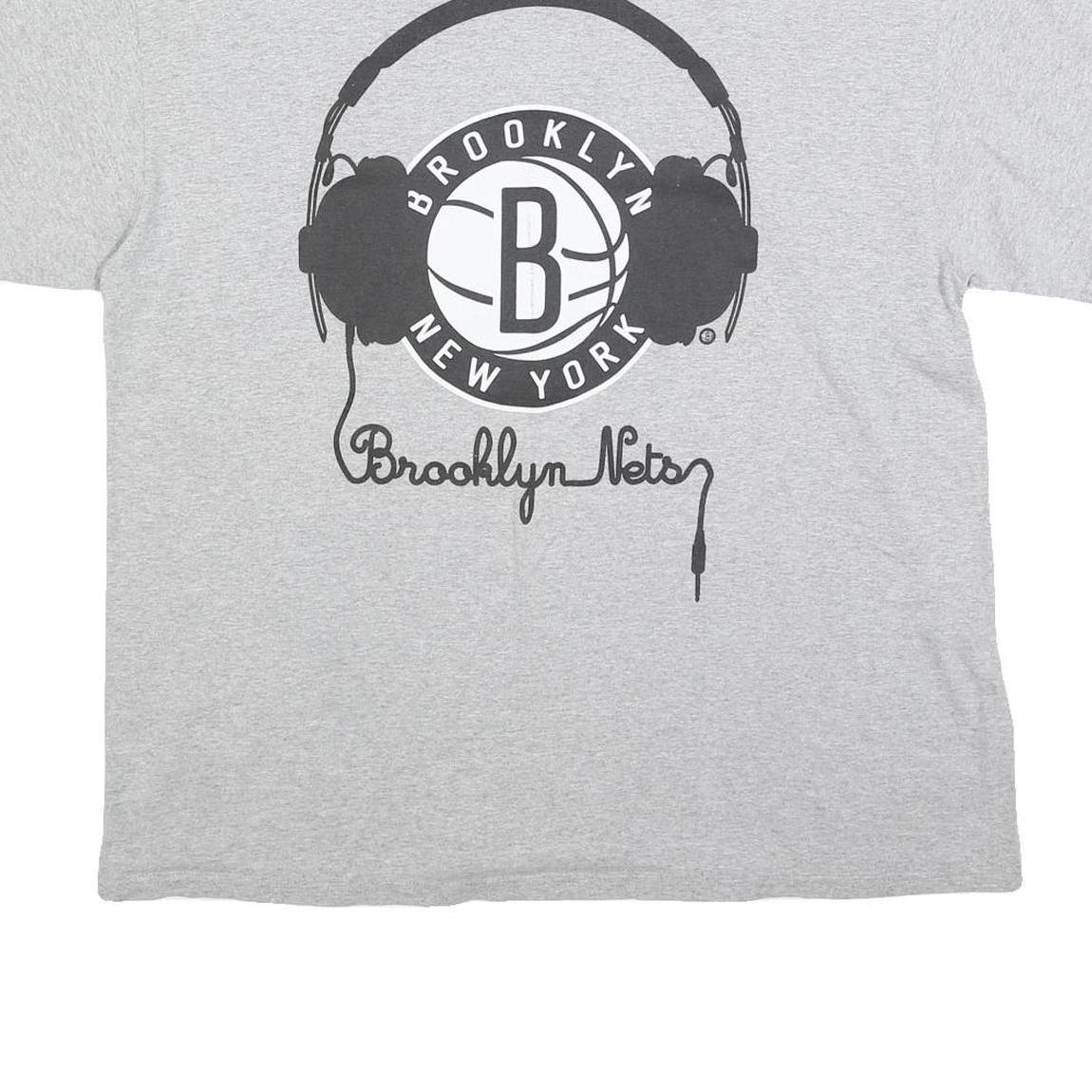 NBA Mens Grey Brooklyn Nets Graphic T-Shirt XL Short Sleeve Crew Neck