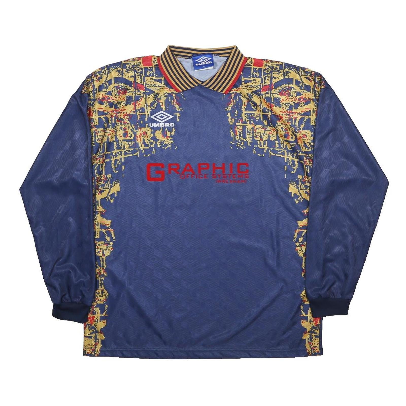 UMBRO Mens Blue Graphic Football Shirt XL Long Sleeve Collared Football Jersey