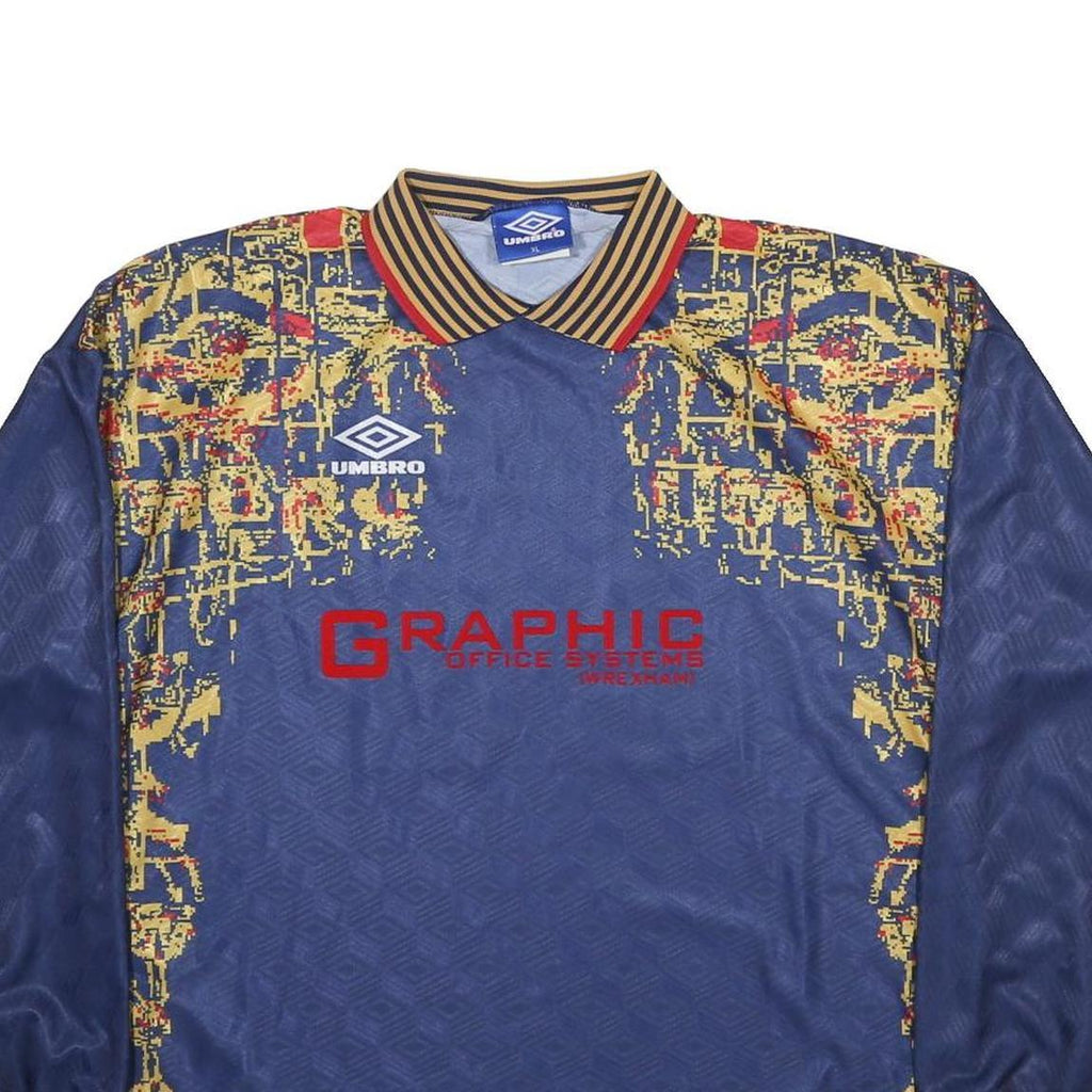 UMBRO Mens Blue Graphic Football Shirt XL Long Sleeve Collared Football Jersey