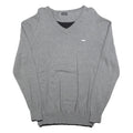 BRUNO BANANI Mens Grey Plain Pullover V-Neck Basic Knit L Lightweight Jumper
