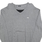 BRUNO BANANI Mens Grey Plain Pullover V-Neck Basic Knit L Lightweight Jumper