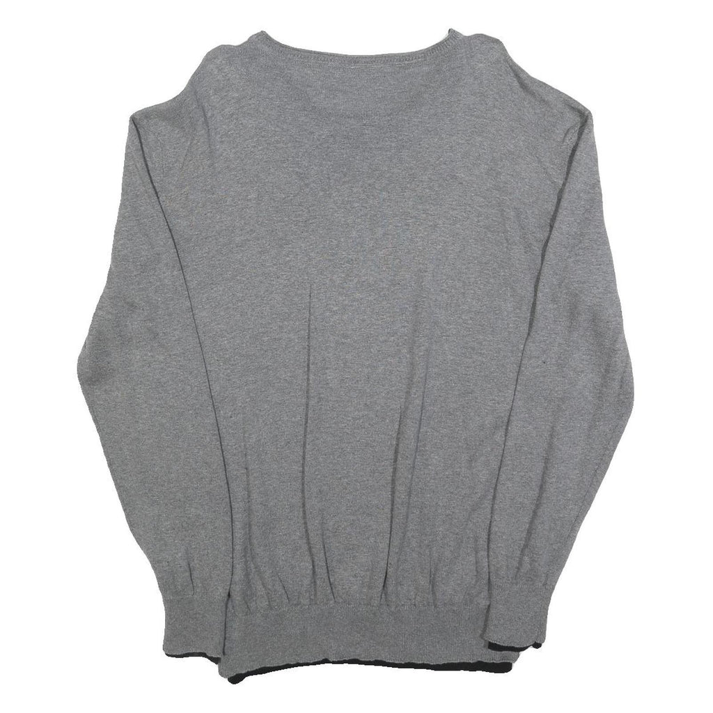 BRUNO BANANI Mens Grey Plain Pullover V-Neck Basic Knit L Lightweight Jumper