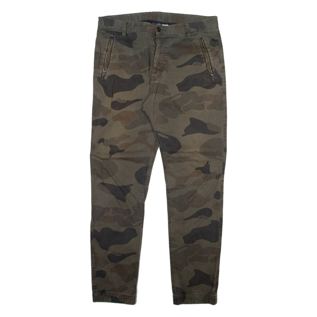 H&M Camo Mens Trousers Green Regular Tapered W34 L31