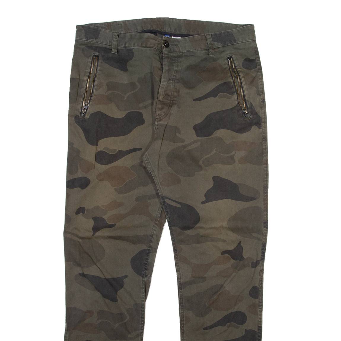 H&M Camo Mens Trousers Green Regular Tapered W34 L31