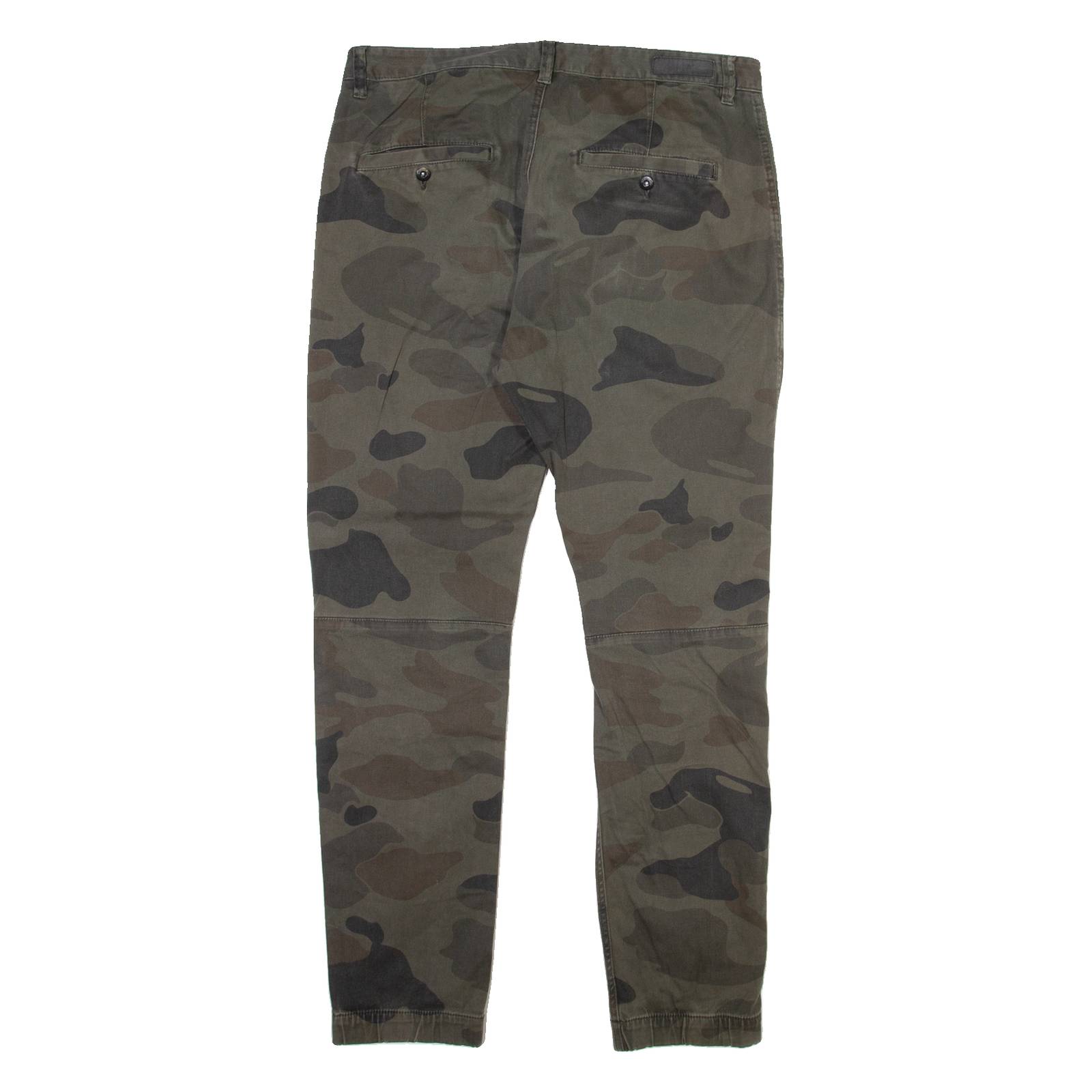 H&M Camo Mens Trousers Green Regular Tapered W34 L31