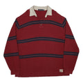 NAUTICA Mens Red & Navy Striped Long Sleeve Basic Polo Shirt XL Cotton
