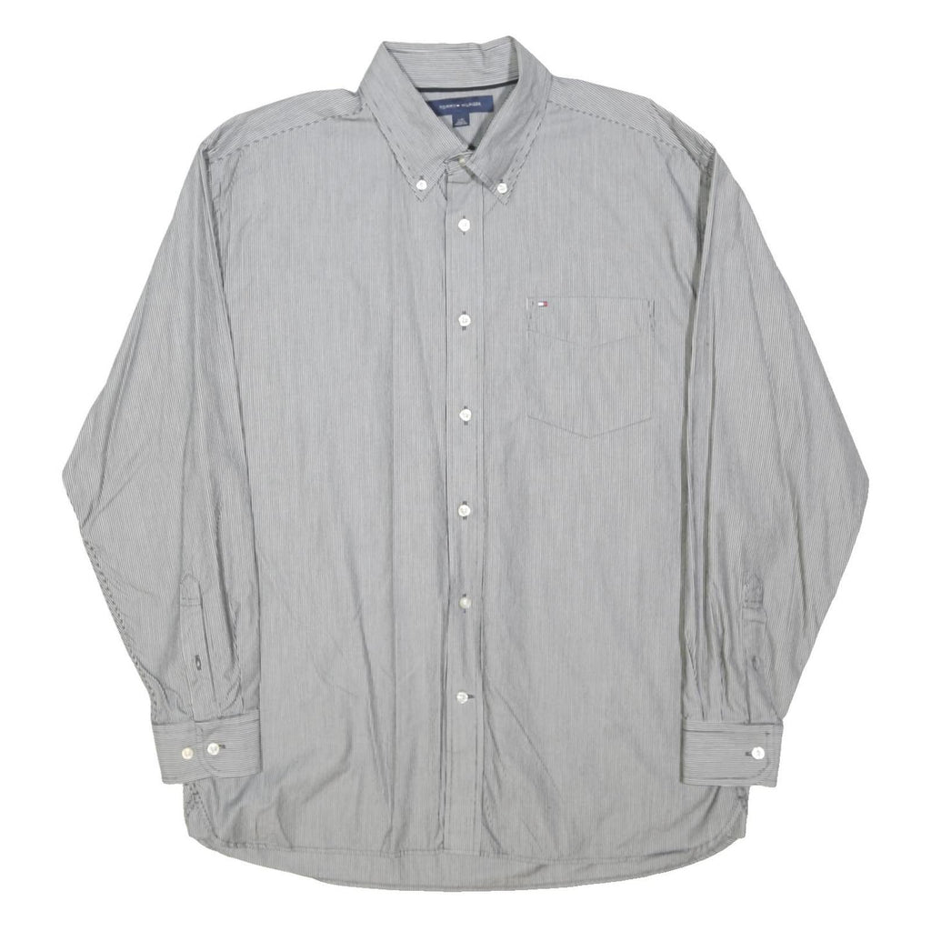 TOMMY HILFIGER Mens Grey Stripe Button-Down Shirt L Classic Fit Cotton Blend
