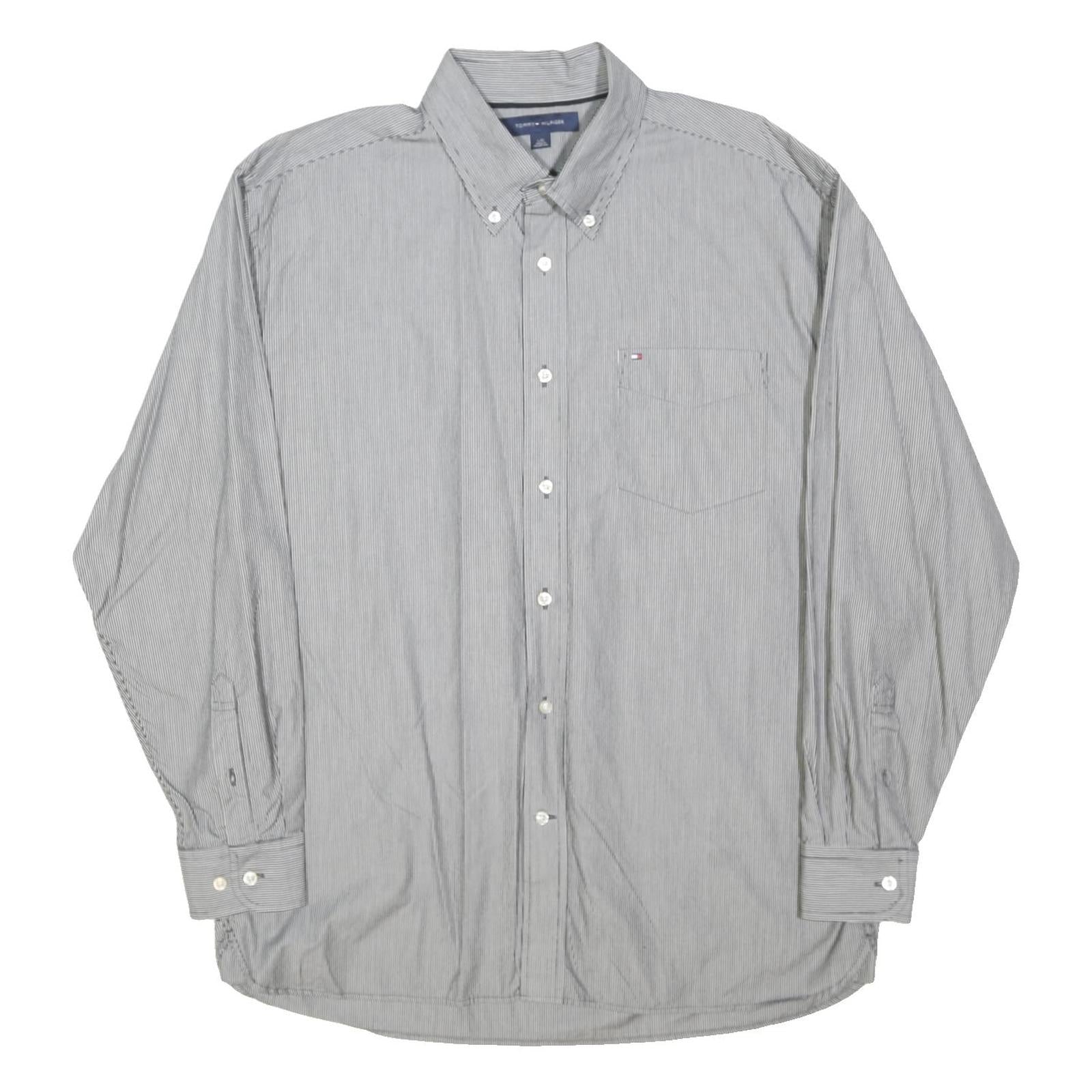 TOMMY HILFIGER Mens Grey Stripe Button-Down Shirt L Classic Fit Cotton Blend