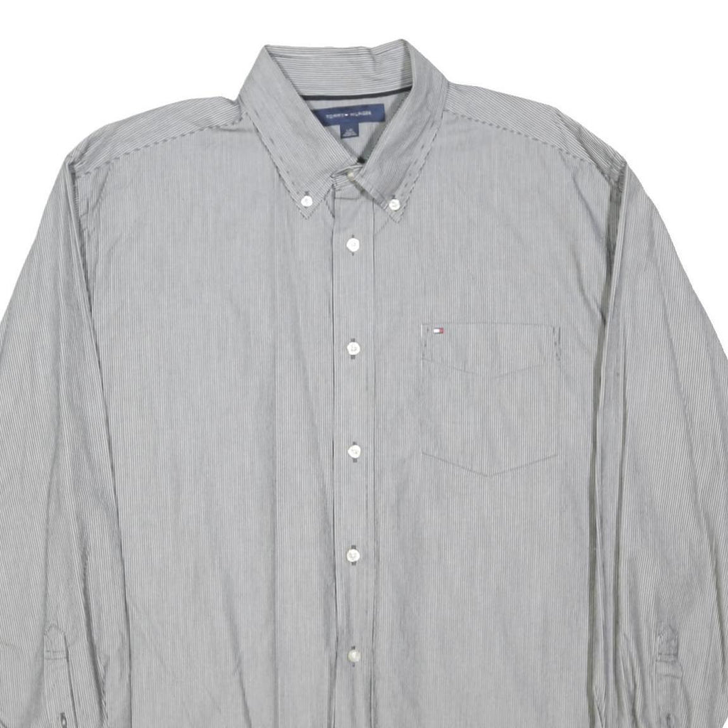 TOMMY HILFIGER Mens Grey Stripe Button-Down Shirt L Classic Fit Cotton Blend