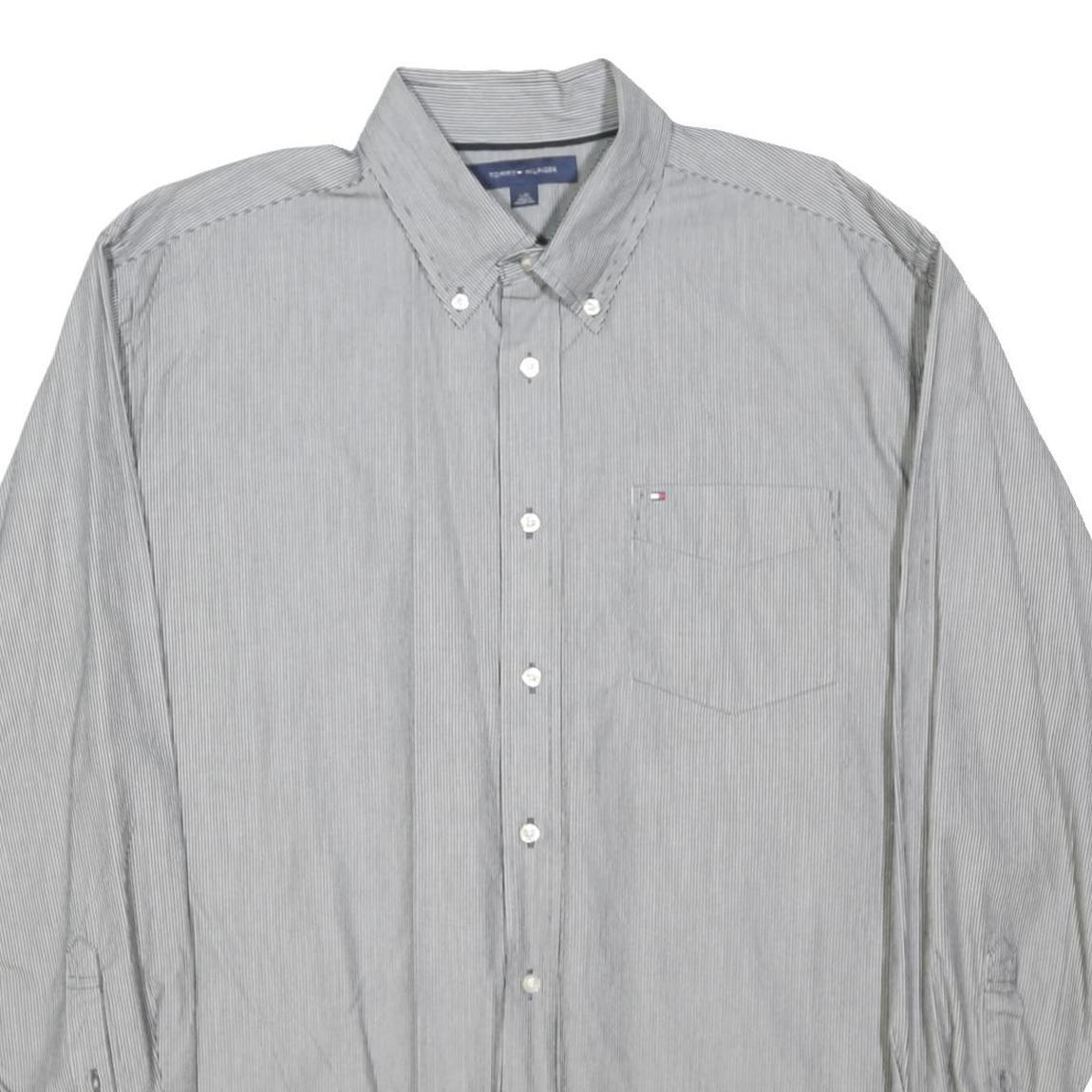 TOMMY HILFIGER Mens Grey Stripe Button-Down Shirt L Classic Fit Cotton Blend