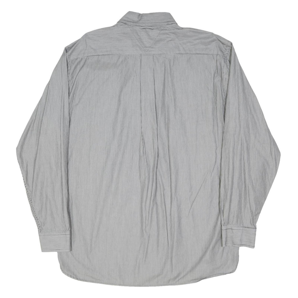 TOMMY HILFIGER Mens Grey Stripe Button-Down Shirt L Classic Fit Cotton Blend