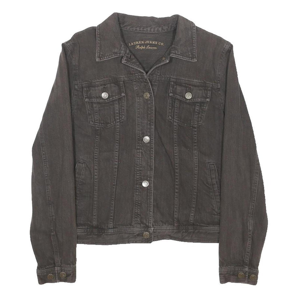 LAUREN RALPH LAUREN Womens Black Cotton Blend Denim Jacket M Plain Button