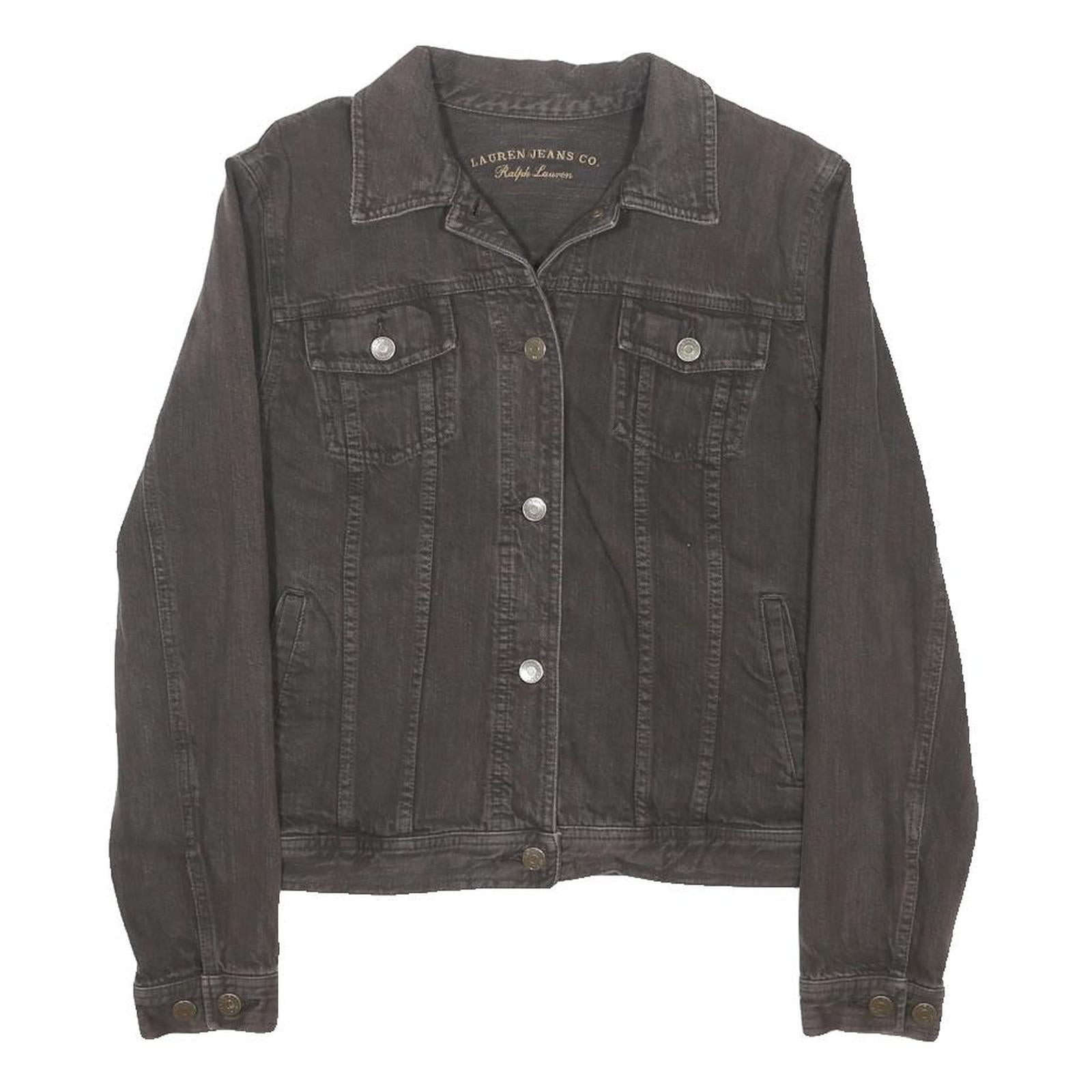 LAUREN RALPH LAUREN Womens Black Cotton Blend Denim Jacket M Plain Button