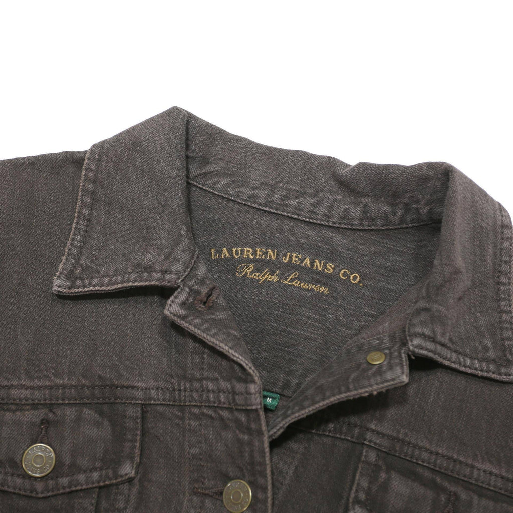 LAUREN RALPH LAUREN Womens Black Cotton Blend Denim Jacket M Plain Button