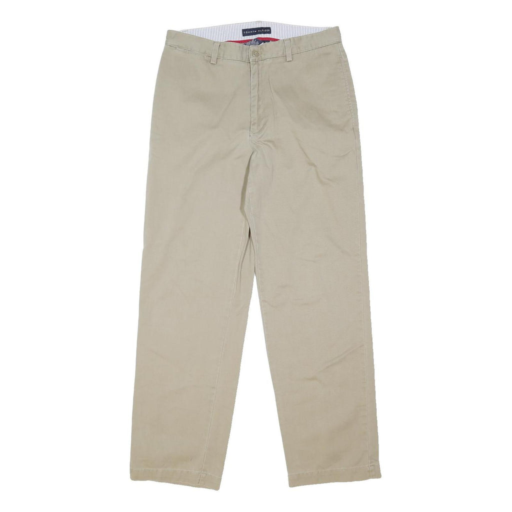 TOMMY HILFIGER Mens Cotton Blend Beige Regular Fit Straight Leg Trousers W34 L32