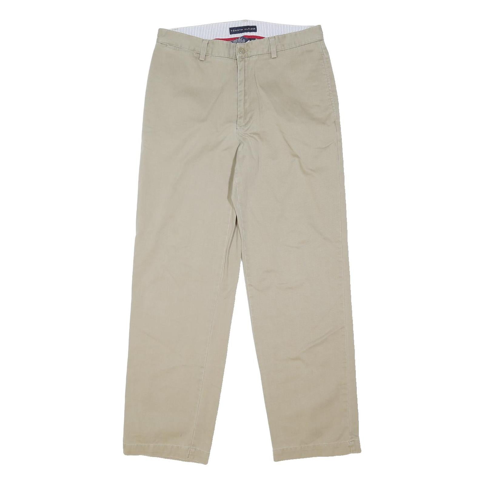 TOMMY HILFIGER Mens Cotton Blend Beige Regular Fit Straight Leg Trousers W34 L32