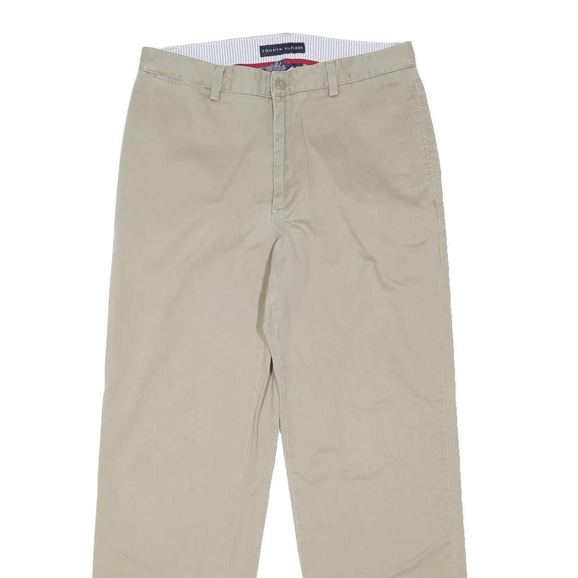 TOMMY HILFIGER Mens Cotton Blend Beige Regular Fit Straight Leg Trousers W34 L32