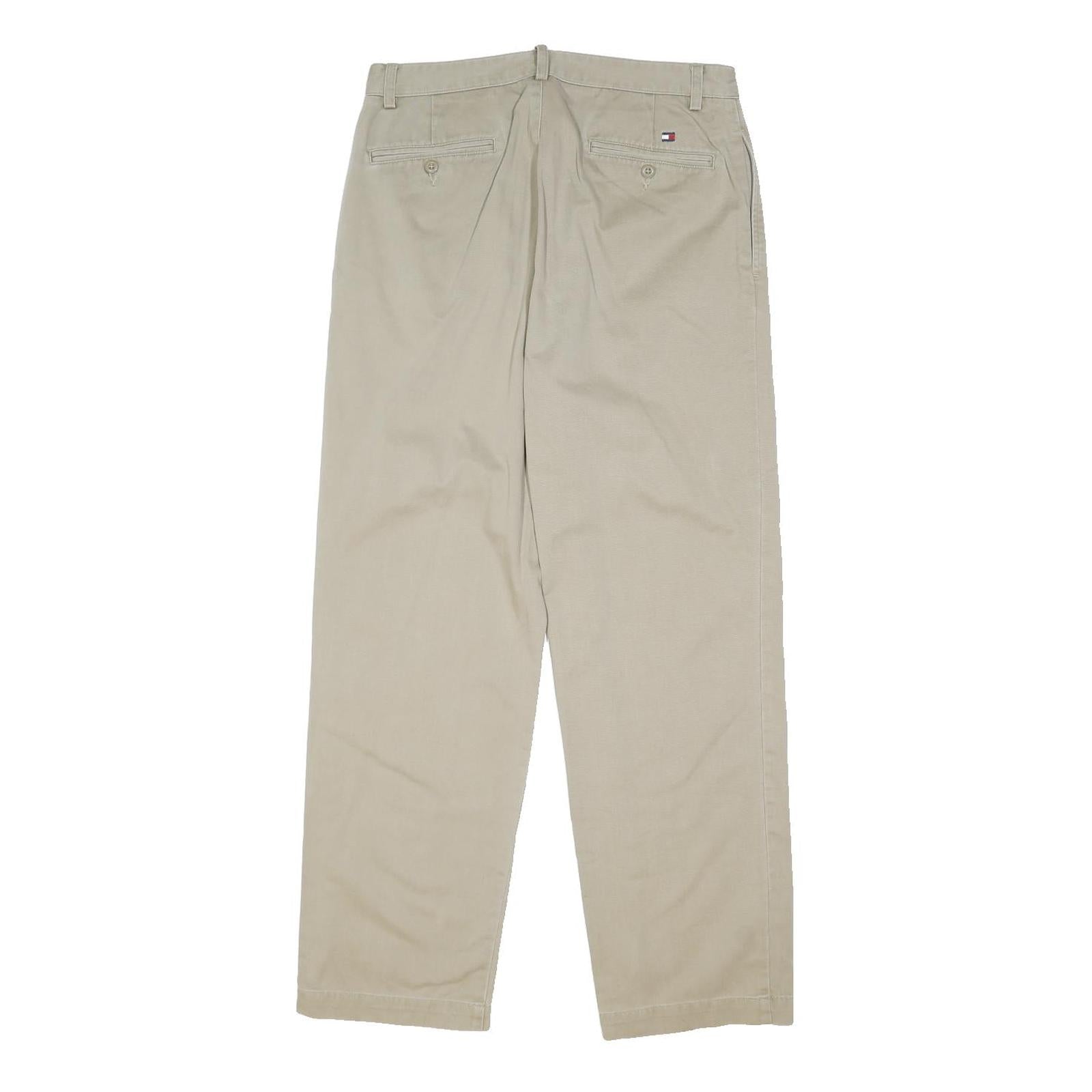 TOMMY HILFIGER Mens Cotton Blend Beige Regular Fit Straight Leg Trousers W34 L32