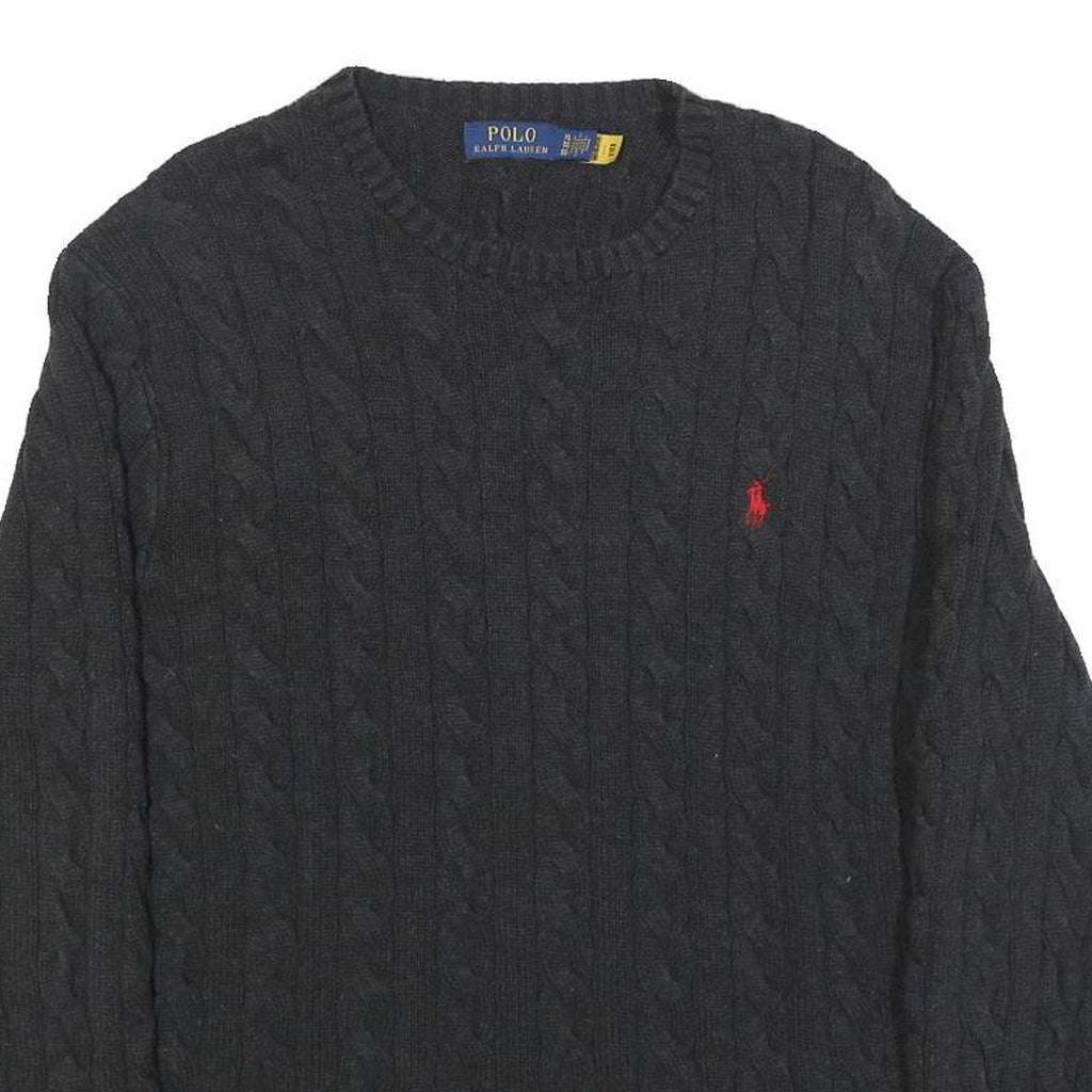 POLO RALPH LAUREN Mens Black Patterned Cotton Cable Knit Jumper XL Classic Fit