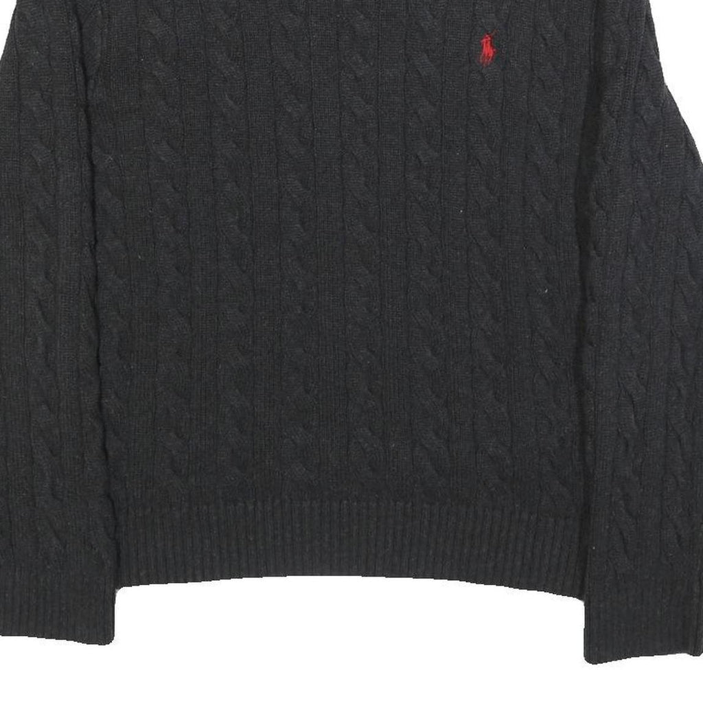 POLO RALPH LAUREN Mens Black Patterned Cotton Cable Knit Jumper XL Classic Fit