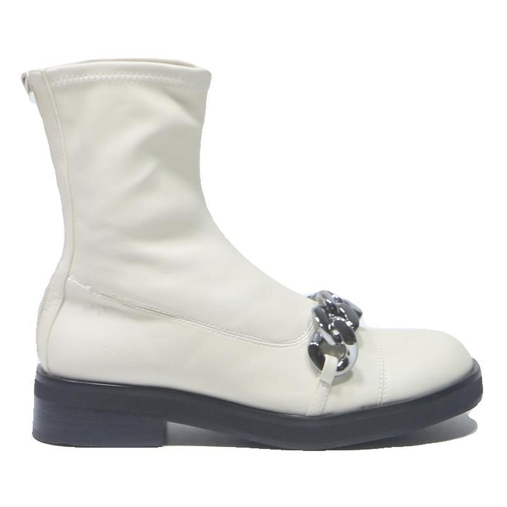 CHARLES & KEITH Womens Leather Ankle Boots White UK 3 Contemporary Chain Detail