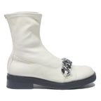 CHARLES & KEITH Womens Leather Ankle Boots White UK 3 Contemporary Chain Detail