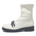 CHARLES & KEITH Womens Leather Ankle Boots White UK 3 Contemporary Chain Detail