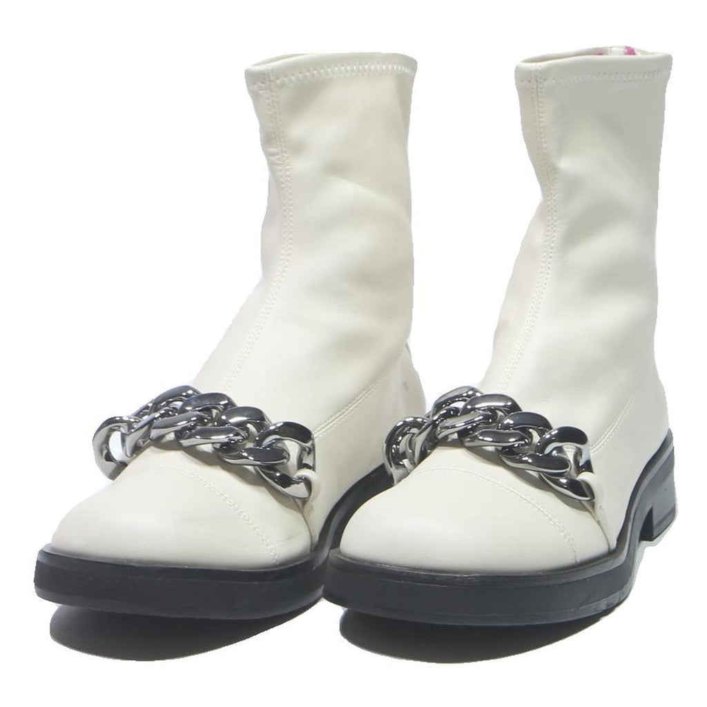 CHARLES & KEITH Womens Leather Ankle Boots White UK 3 Contemporary Chain Detail