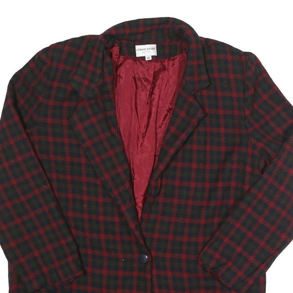 J'ENVIE SPORT Womens Red & Black Check Wool Jacket UK 14 Button Closure Classic