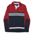 NAUTICA Mens Red & Navy Striped Long Sleeve Polo Shirt M Cotton Blend Casual