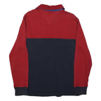 NAUTICA Mens Red & Navy Striped Long Sleeve Polo Shirt M Cotton Blend Casual