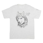 LITTLE BROWNIE ORIGINALS Mens White Grey Husky Graphic T-Shirt L Short Sleeve