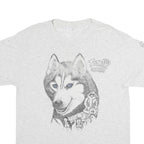 LITTLE BROWNIE ORIGINALS Mens White Grey Husky Graphic T-Shirt L Short Sleeve