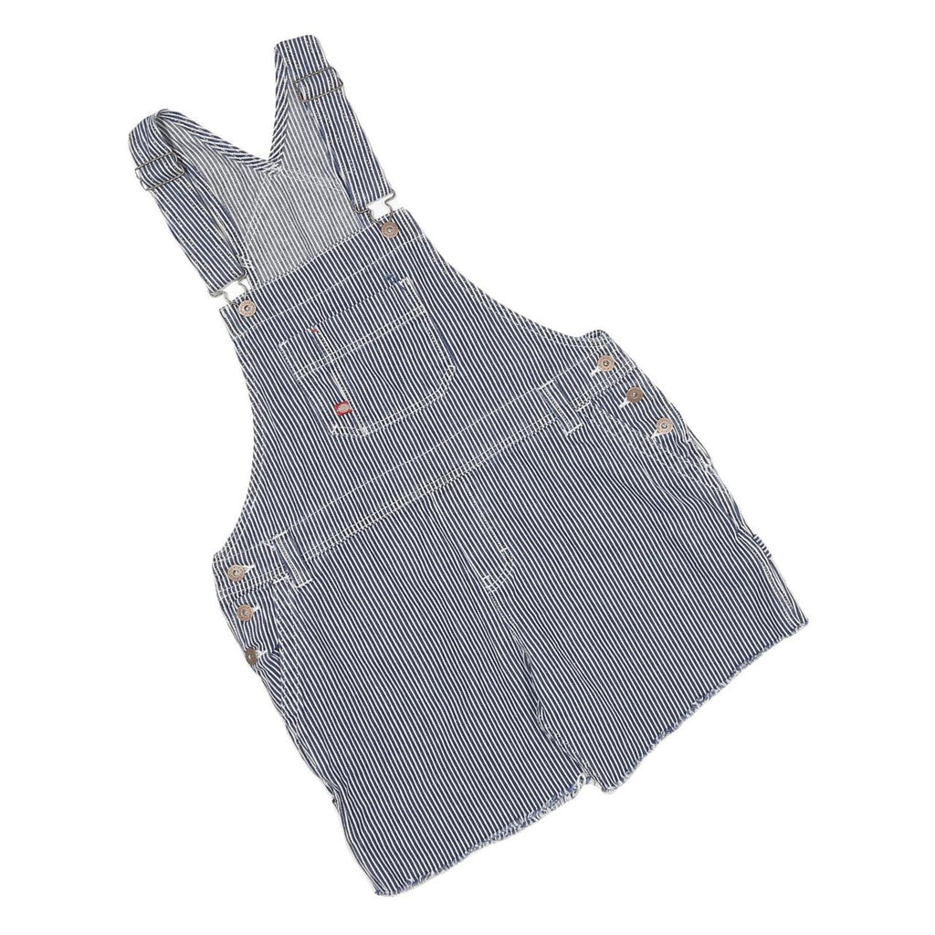 DICKIES Womens Blue & White Cotton Blend Striped Dungarees Slim Fit Size S W36