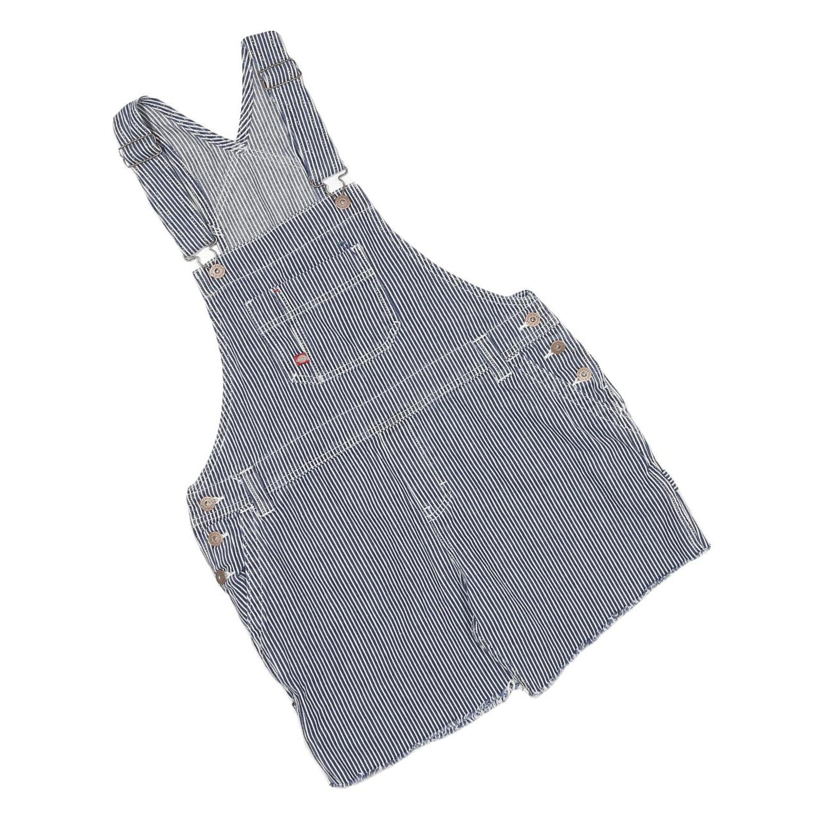 DICKIES Womens Blue & White Cotton Blend Striped Dungarees Slim Fit Size S W36
