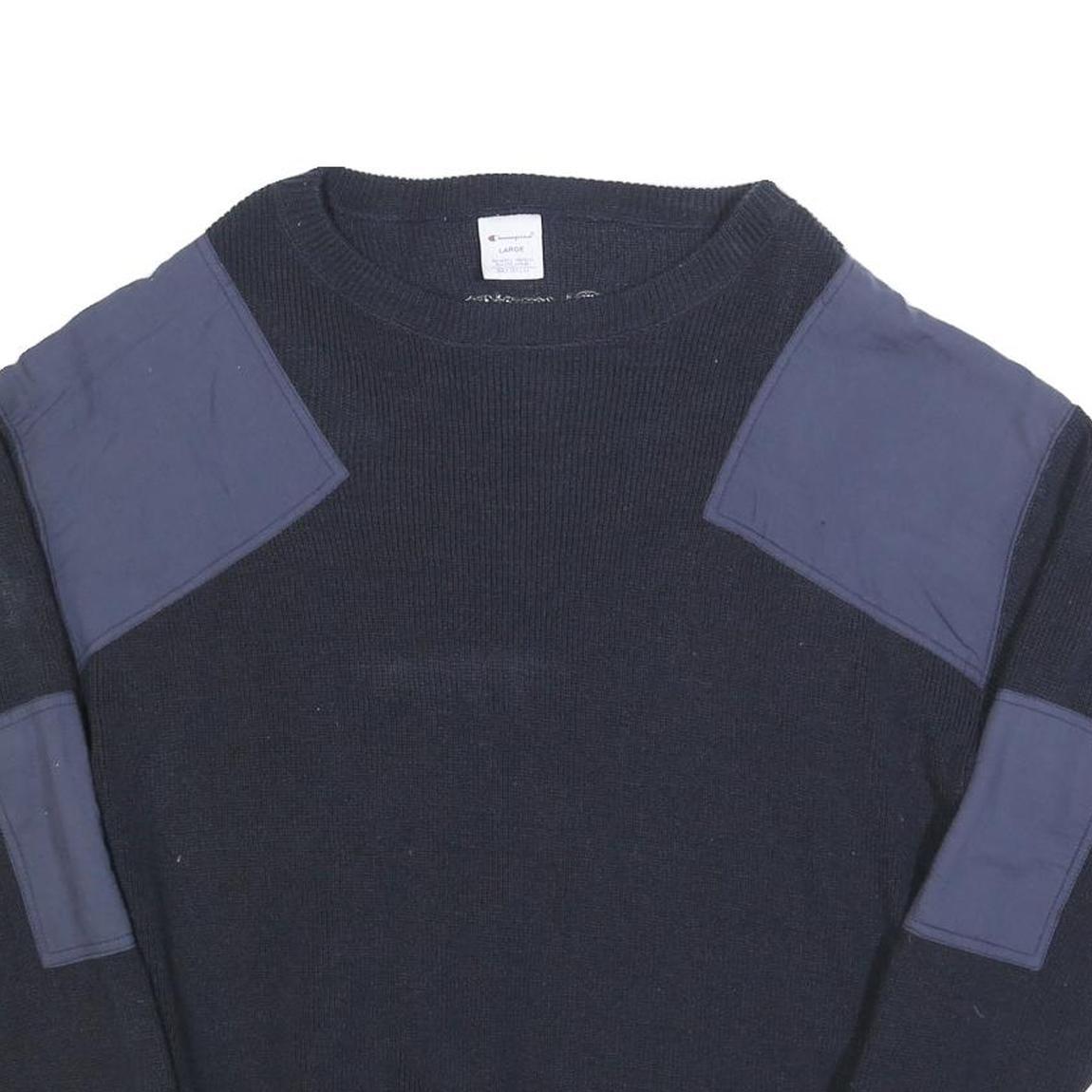 CHAMPION Womens Navy Blue Plain Wool Blend Jumper Crew Neck Basic Knit L Soft