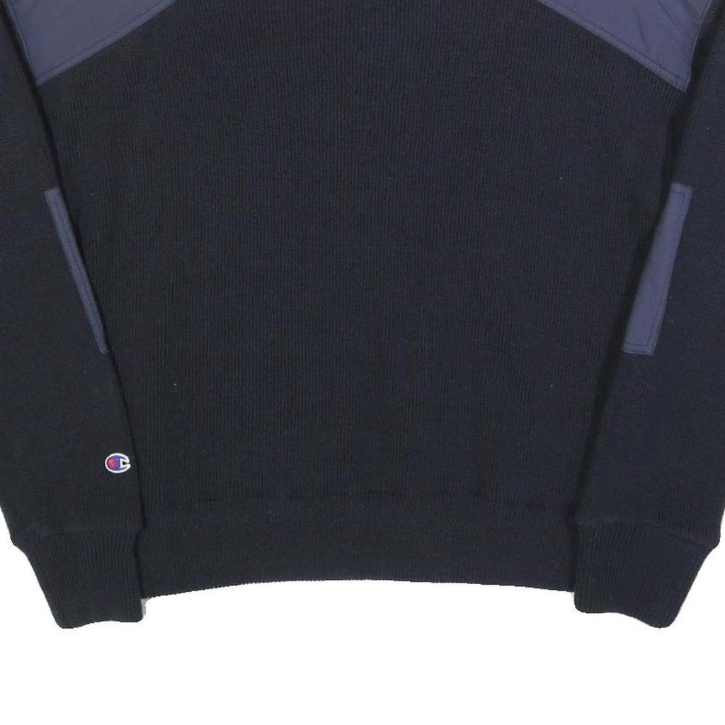 CHAMPION Womens Navy Blue Plain Wool Blend Jumper Crew Neck Basic Knit L Soft