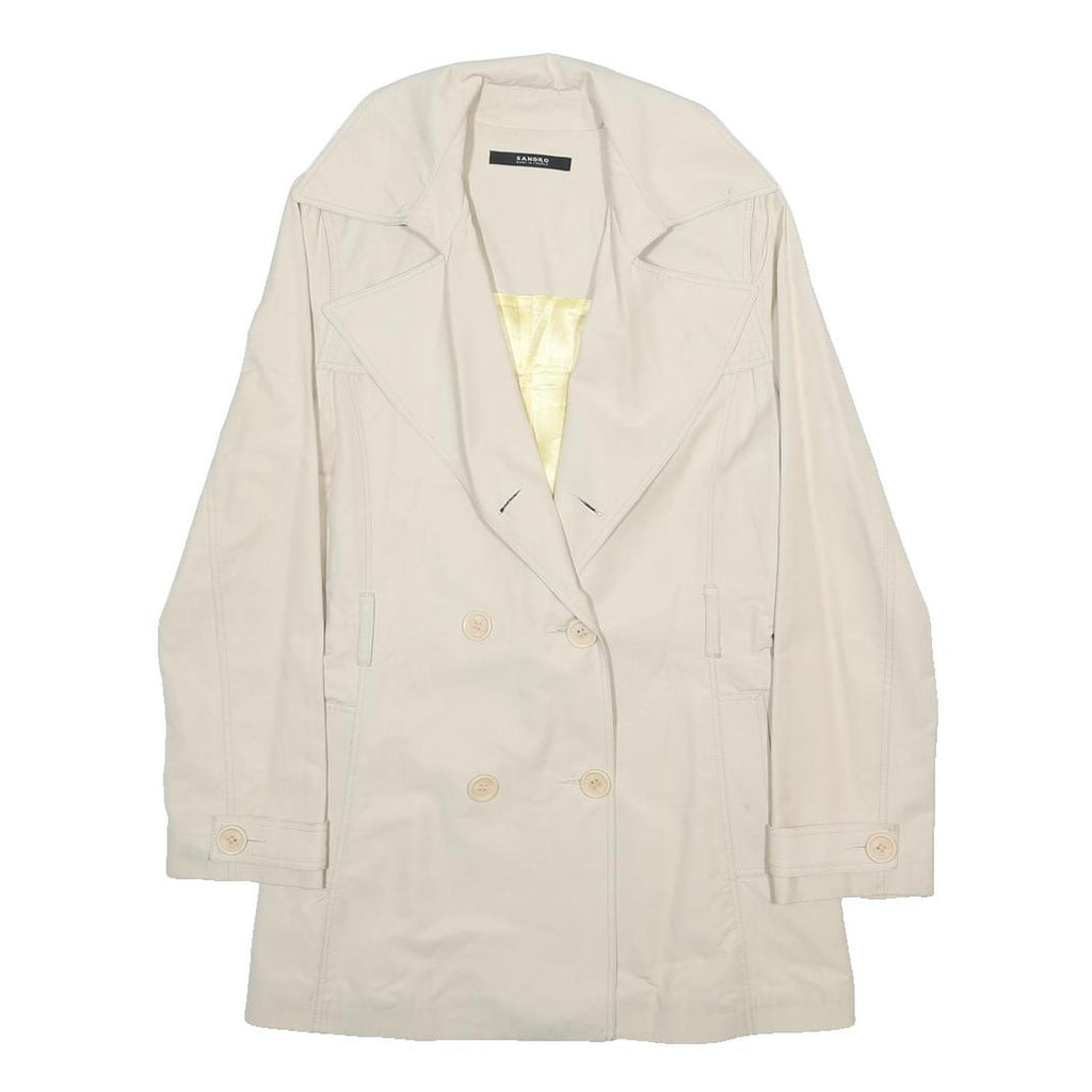 SANDRO Womens Cream Cotton Blend Button Jacket S Plain Classic Stylish