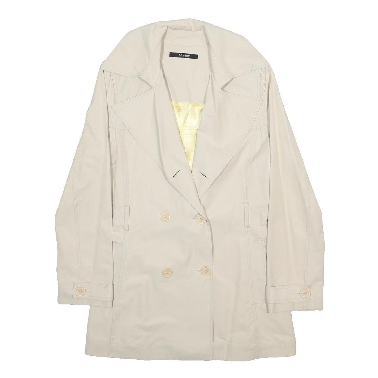 SANDRO Womens Cream Cotton Blend Button Jacket S Plain Classic Stylish