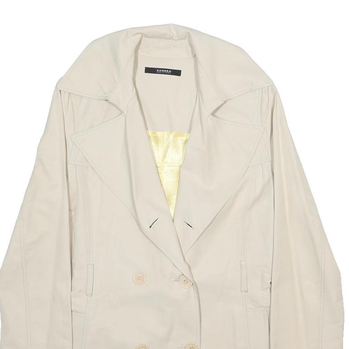 SANDRO Womens Cream Cotton Blend Button Jacket S Plain Classic Stylish