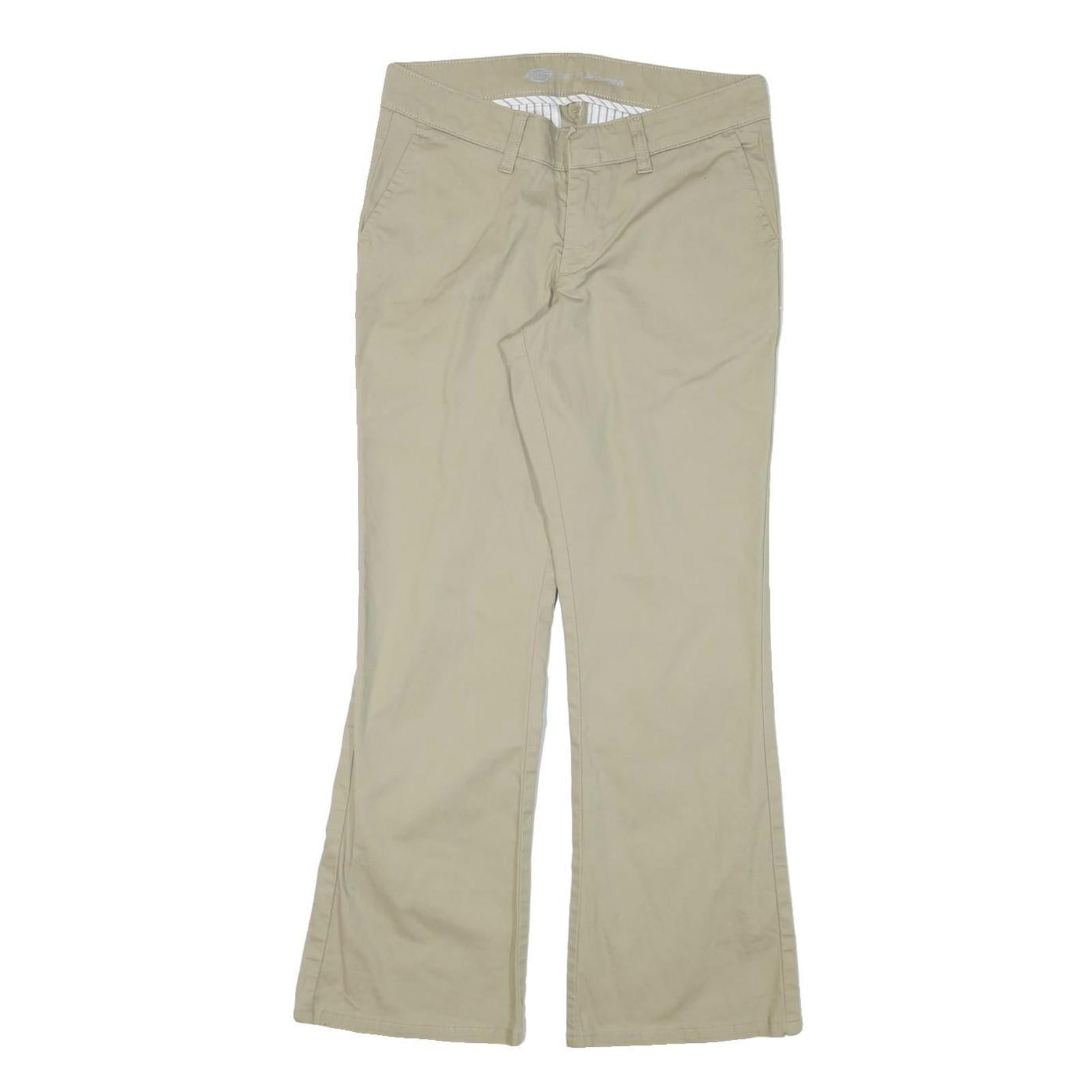DICKIES Womens Beige Cotton Blend Regular Fit Flared Trousers W30 L28 Workwear