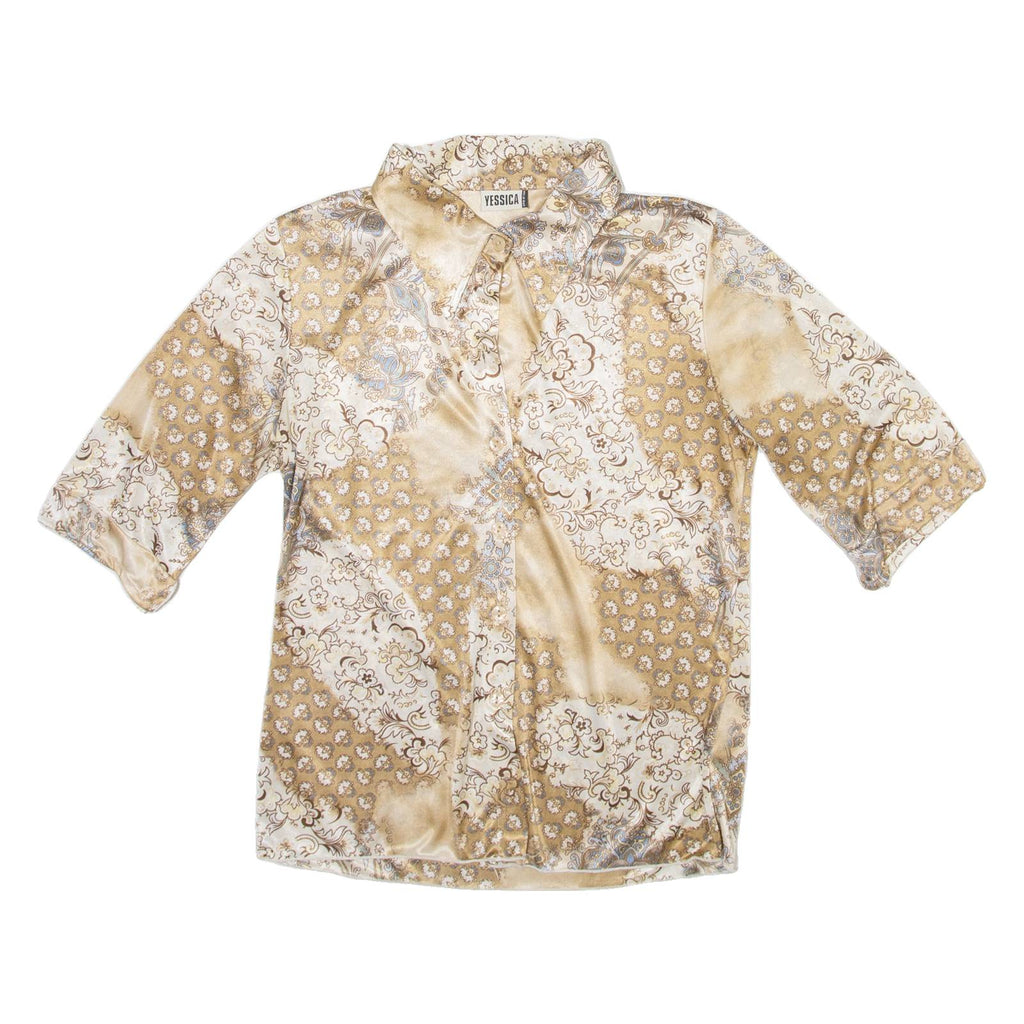 YESSICA Womens Shirt Brown Silk Floral Long Sleeve S