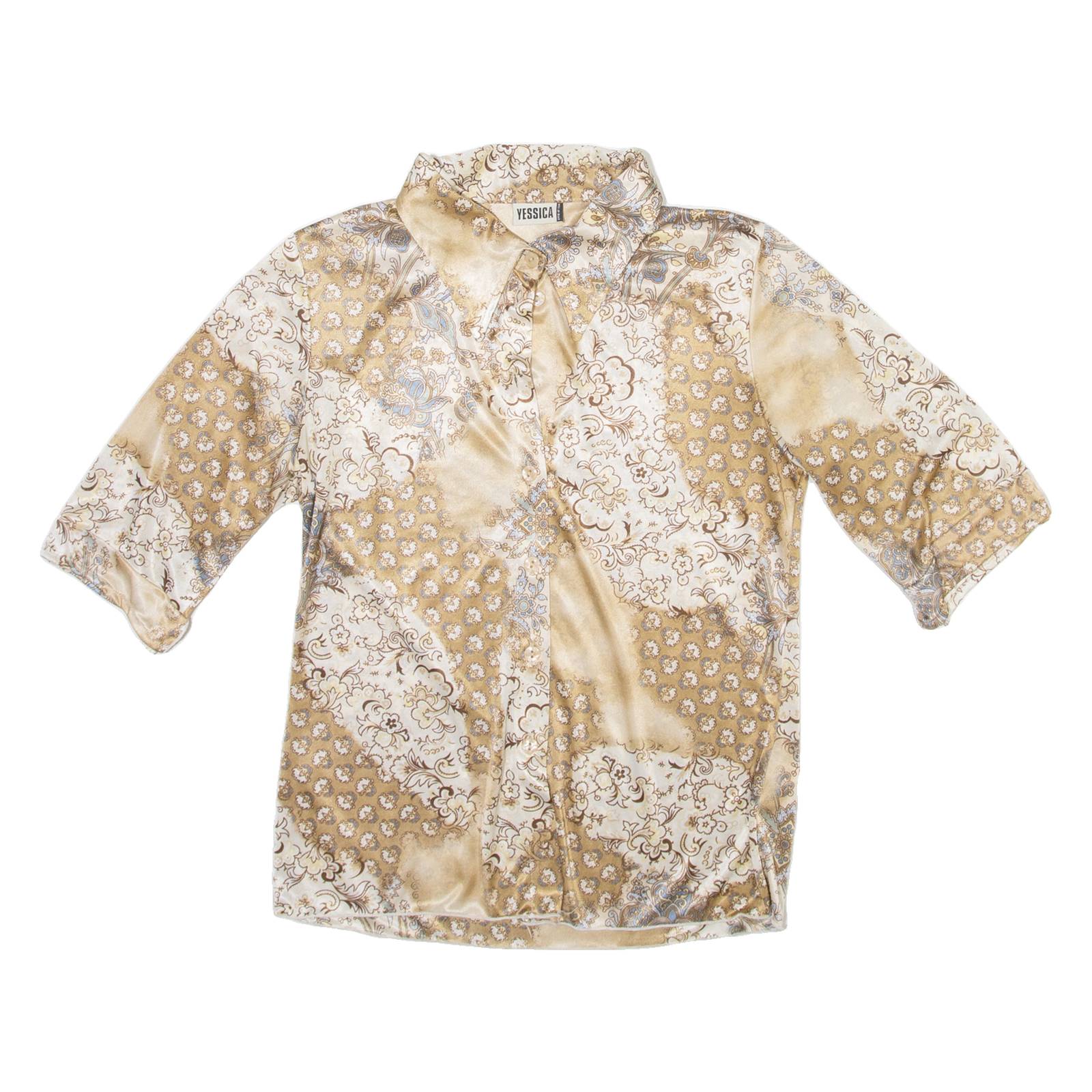 YESSICA Womens Shirt Brown Silk Floral Long Sleeve S