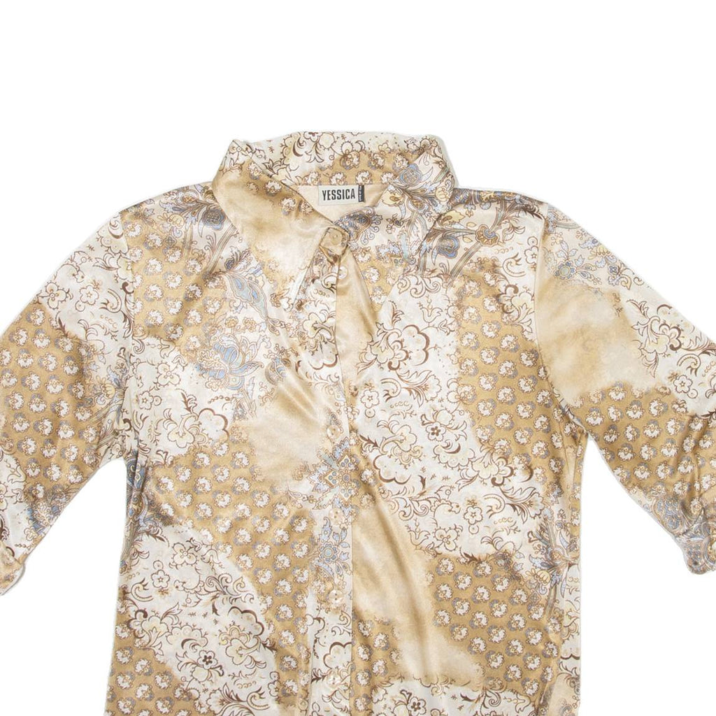 YESSICA Womens Shirt Brown Silk Floral Long Sleeve S