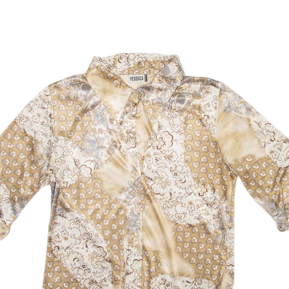 YESSICA Womens Shirt Brown Silk Floral Long Sleeve S