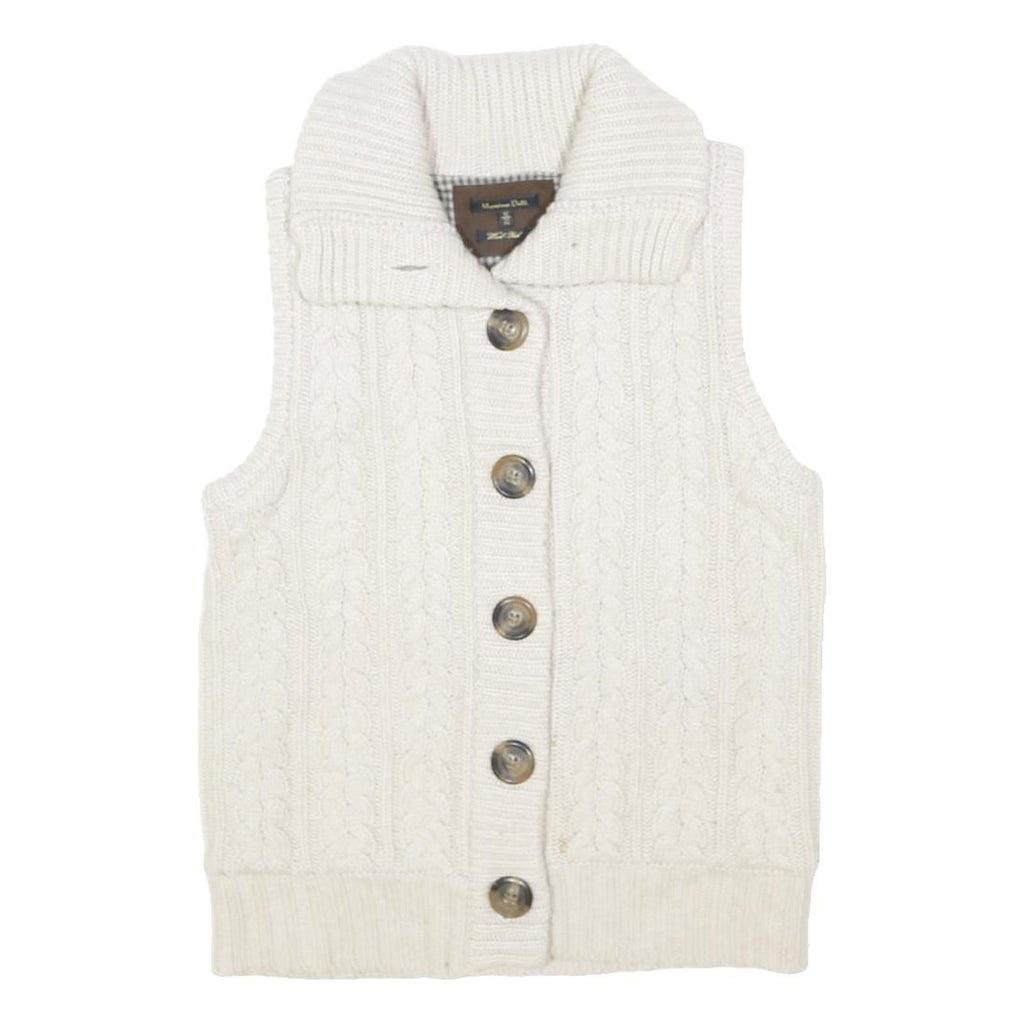 MASSIMO DUTTI Womens White Cable Knit Button Up Jumper Vest M Wool Blend